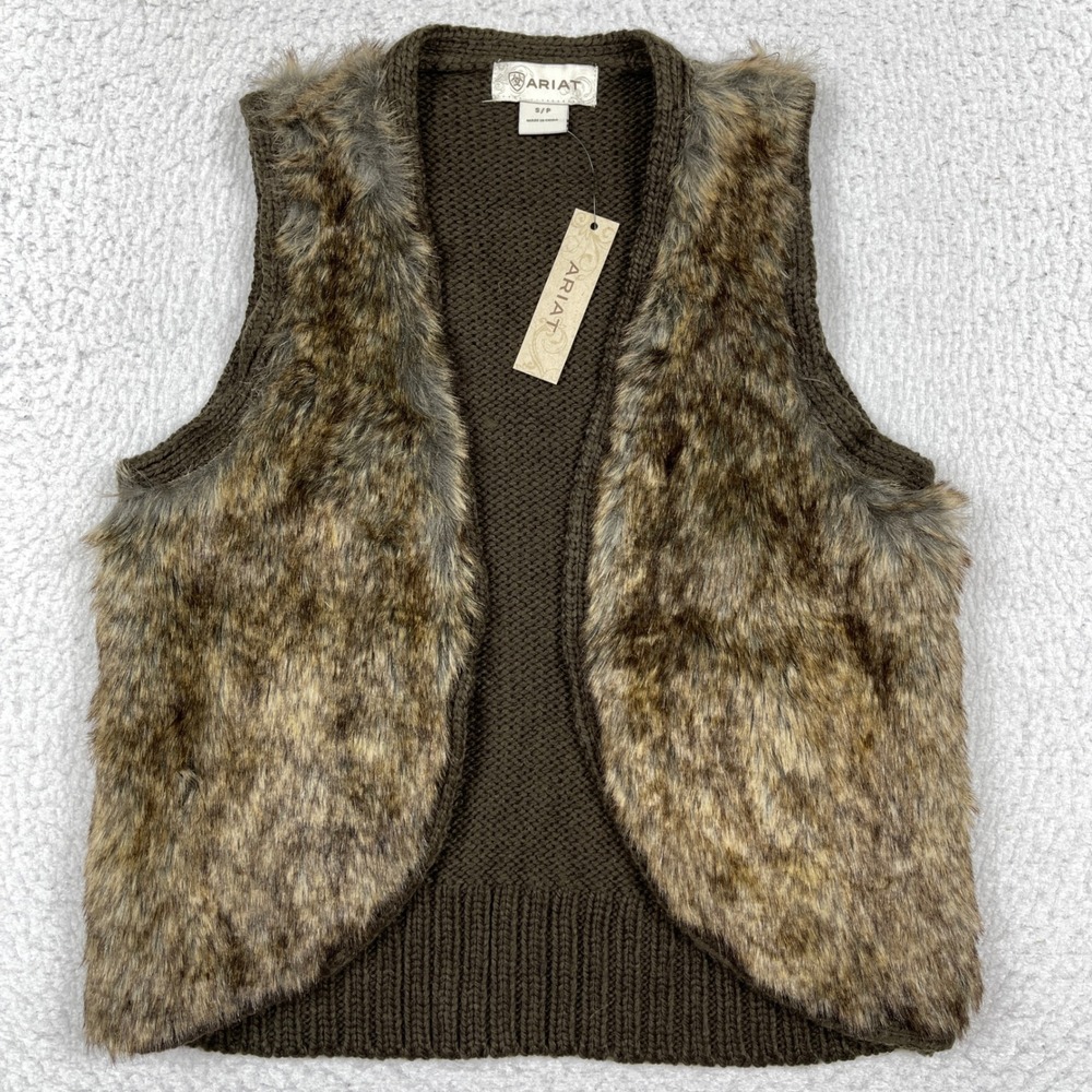 Ariat Vest Womens S Brown Emma Fur Wool Blend Western Boho Equestrian Cozy